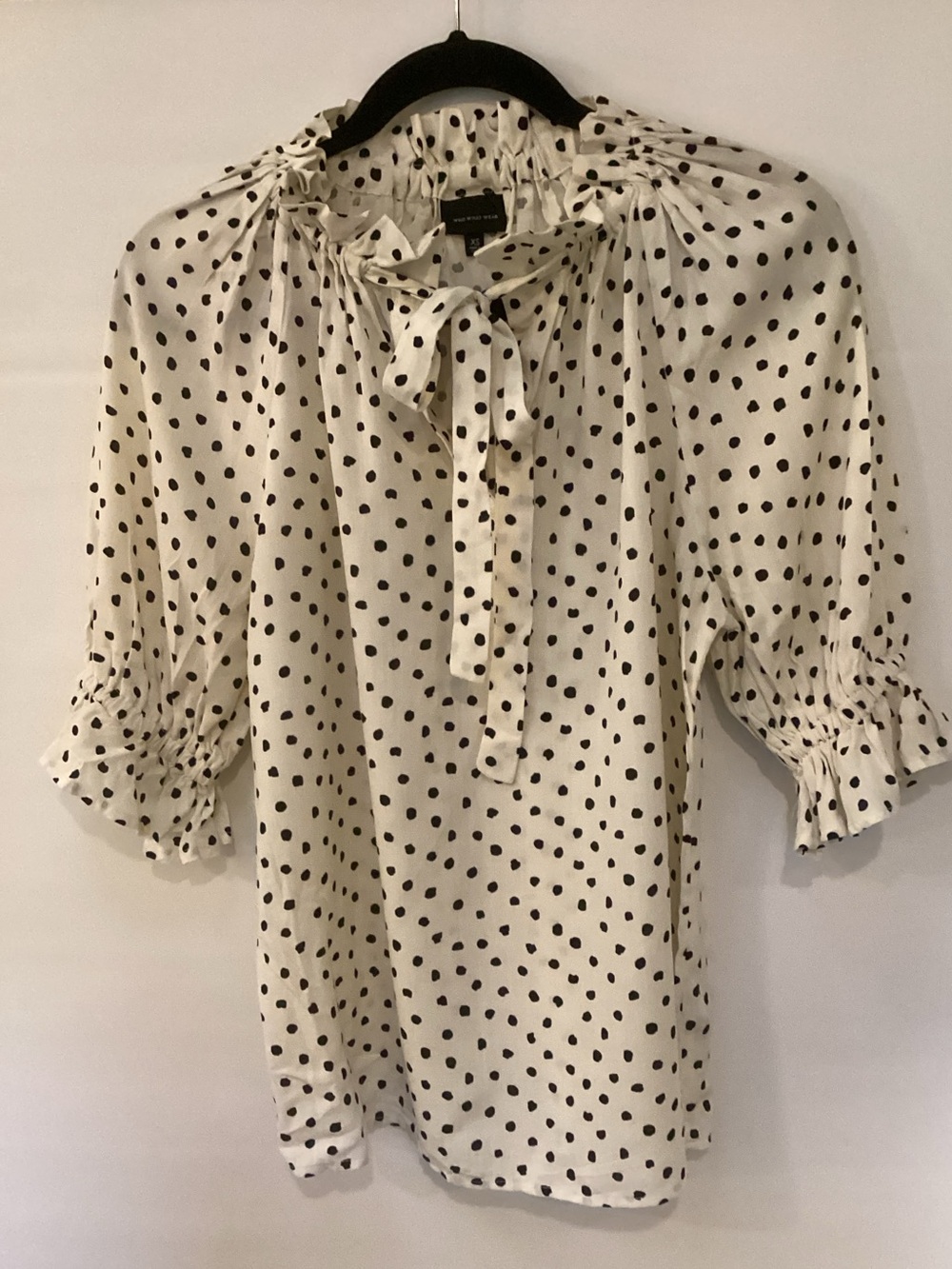 Who What Wear Polka Dot Tie-Neck Blouse - White/Black